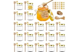 GIVAMEIHF 1.5oz Mini Glass Honey jars 20 pack,Small Hexagon Honey Jars with Dipper,Empty Glass Jars for Baby Shower Wedding Favors Party Favors
