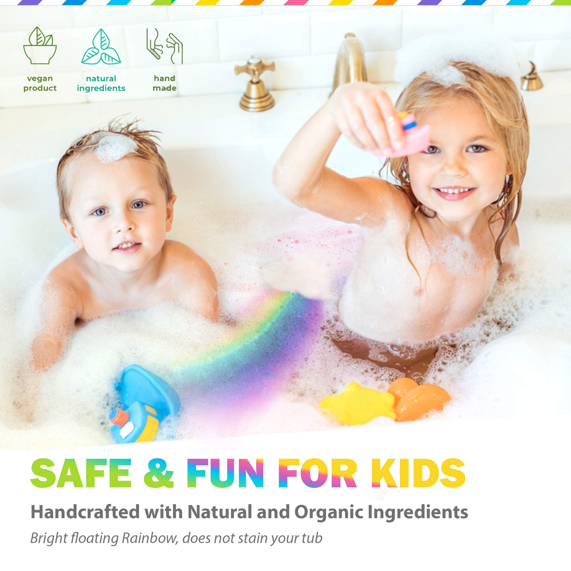 Rainbow Bath Bombs for Kids - All Natural Magic Rainbow BathBombs with Organic Ingredients, Moisturizing, Vibrant Colors & Rich Bubbles, Cloud Bath Bombs, Birthday Gifts for Kids, Girls, Boys