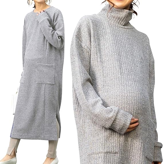 Amazon Co Jp Sweet Mommy マタニティ 授乳服 ワンピース リブニット サイドスリット調節可 ネックデザイン選べる 服 ファッション小物