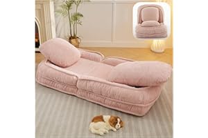 Roockky Foldable Lazy Sofa Bed, Convertible Floor Sofa with 5 Adjustable Backrest Positions, Upholstered Human Dog Bed with 2 Soft Cushions for Bedroom Living Room (Pink)