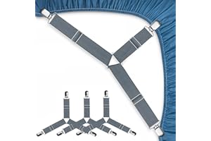 JBYAMUS Bed Sheet Straps, Easy to Install Sheet Straps, Fitted Sheet Clips, Adjustable Sheet Fasteners, Say Goodbye to The Messy Sheets (Gray-4 Pcs)