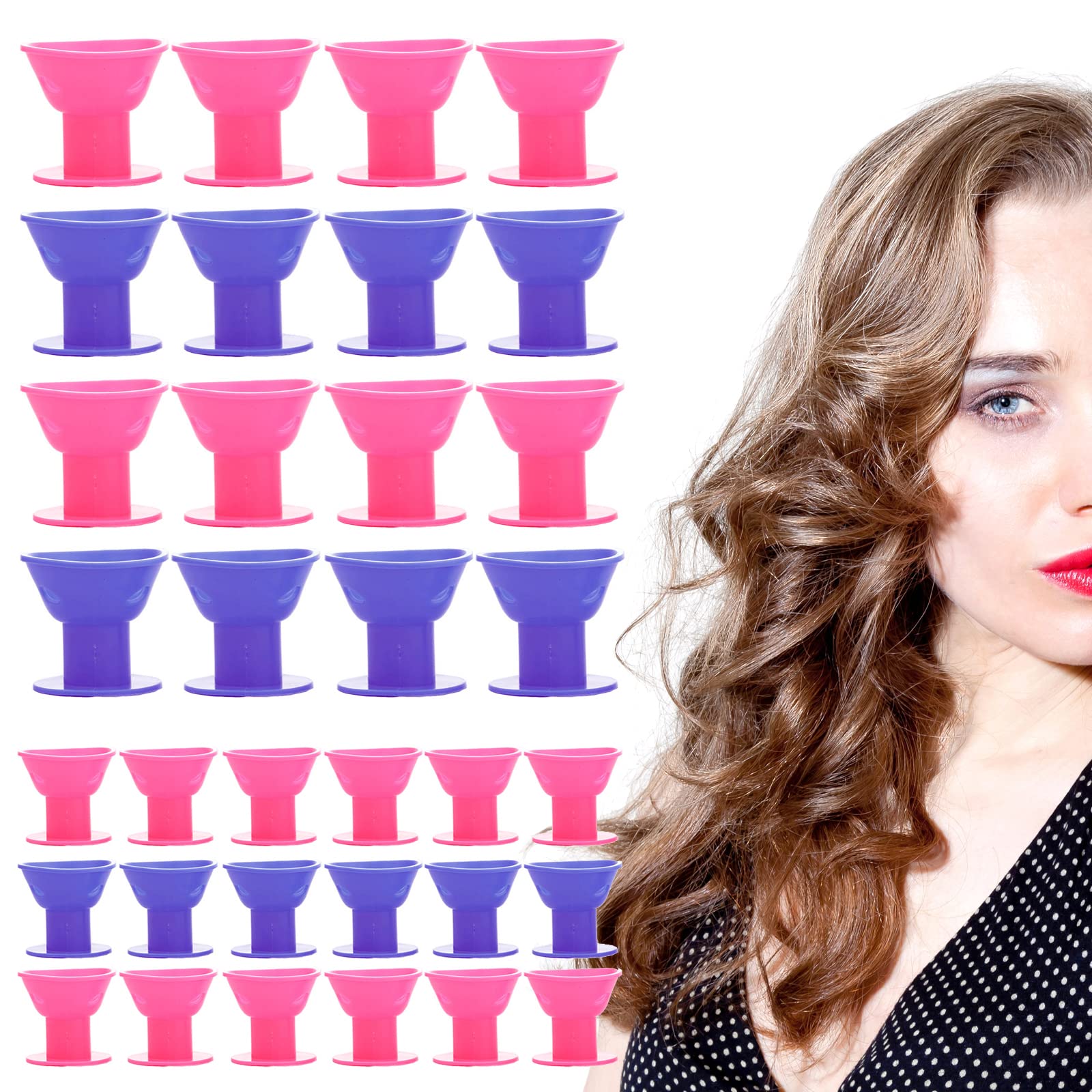 YHSWIN 40Pcs Silicone Hair Curlers, 2 Colors Silicone Hair Rollers No Heat No Clip, Suitable 's Hairdressing and Hair Care Tools (20 Large + 20 Small), Purple