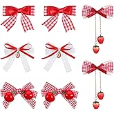 Kawaii Hair Accessories, 8PCS Strawberry Cherry Bow Hair Clips, Cute Alligator Hair Barrettes, Red White Plaid Bow Hairpins Alligator Hair Barrettes for Women Girls