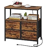 TUTOTAK Large Night Stand with Charging Station, Nightstand with USB and Type-C Port, Bedside Table with Cloth Drawers, End Table for Livingroom, Bedroom, Brown TB01BB081