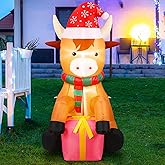 Vertintong 5ft Christmas Inflatables Outdoor Decoration Blow up Highland Cow Wearing Santa Hat Yard Decor with Built in Light for Outdoor Holiday Xmas Party Yard Garden Lawn