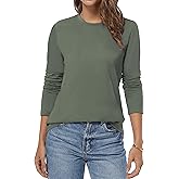 QUALFORT 100% Cotton Long Sleeve T Shirt Women Crew Neck Lightweight Tee
