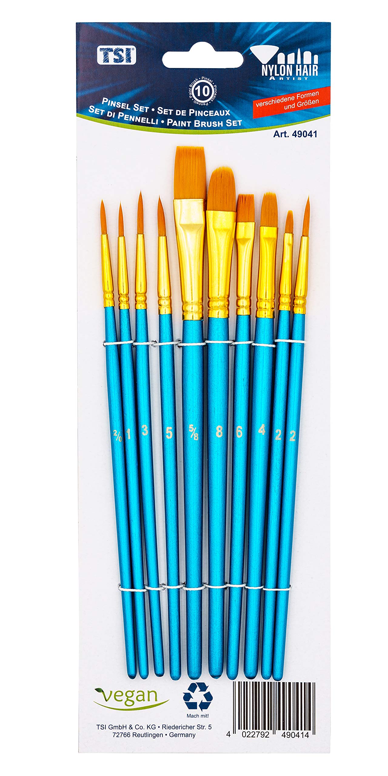 TSI Nylon Brush Set 10 Pieces, Blue, Diverse Größen