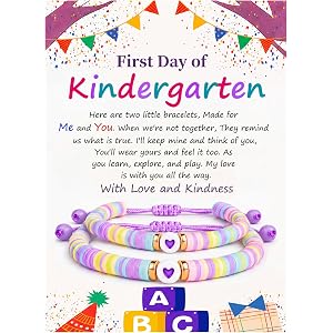 Back to School Mommy and Me Bracelets, Kindergarten Pre-K 1st Grade Gifts | Gift-Ready Heart Clay Bead Bracelet Set with Adju
