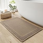 RESARE Waffle Bath Mat, Super Absorbent Non Slip, Machine Washable, Ultra Soft Boho Bath Rugs with Tassels, Upgraded Bordered Design, 17"x24" Brown
