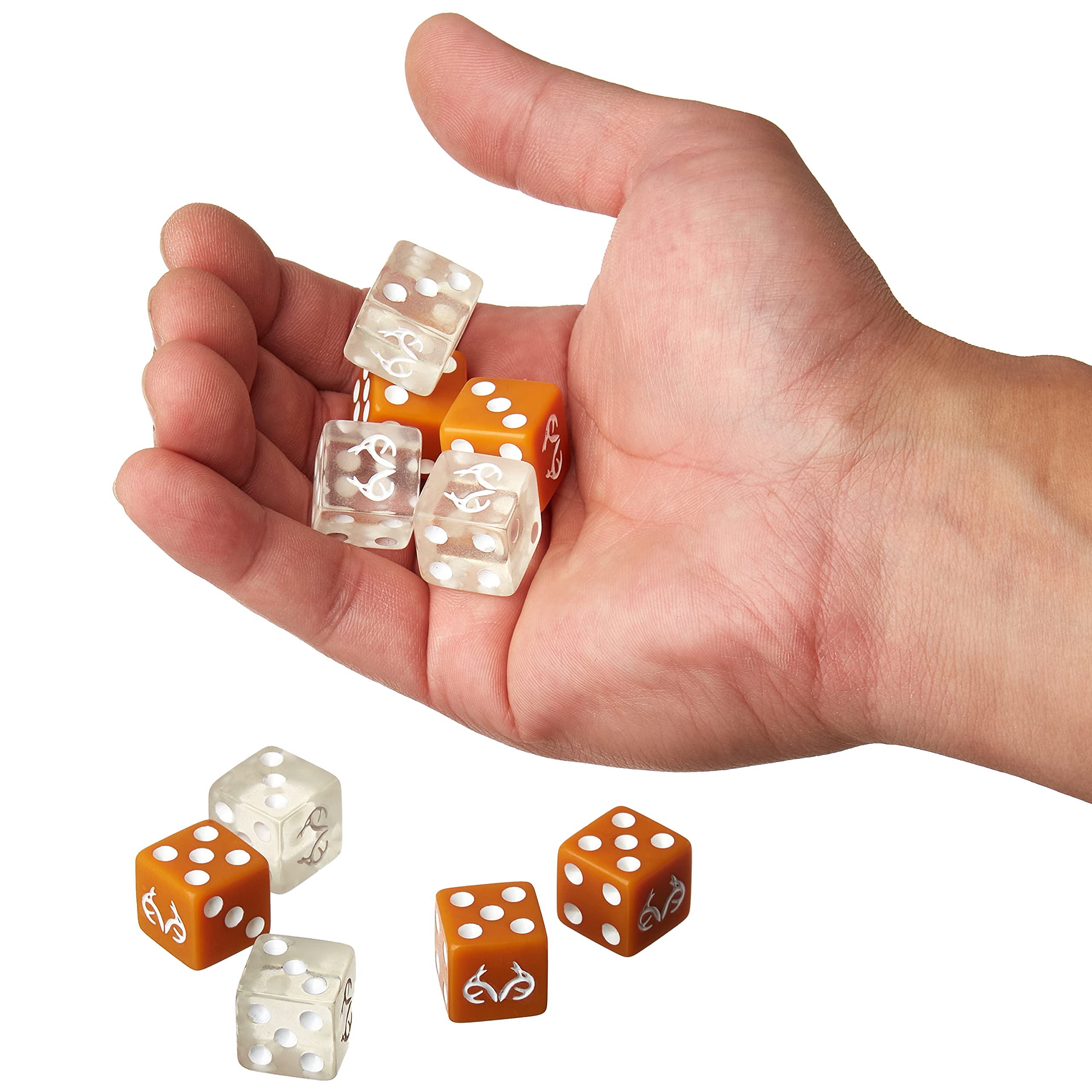 Realtree Edge Dice Set - 10 Pack of Orange & Clear Game Pieces - Six-Sided Dice Board Gaming Accessories - Cool Outdoors Themed Stuff for Father's Day, Family Game Night, Dice Rollers