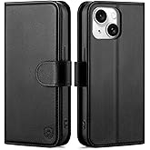 BoxCastle Compatible with iPhone 15 Genuine Leather Case Wallet with Card Holder,Women Men Real Leather Flip Folio RFID Blocking Credit Card Slots Kickstand Phone Cover,for Apple 15 6.1",Black
