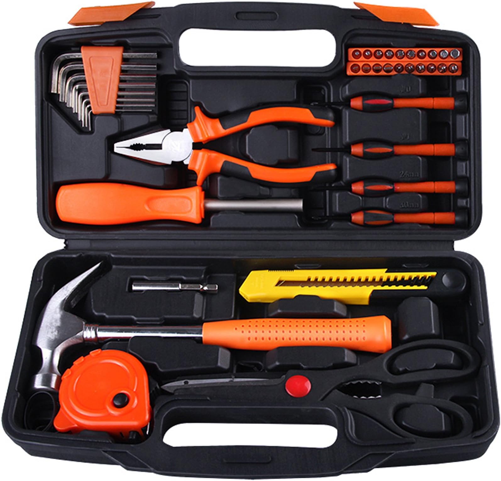Yuanshikj Precision Tools General Tool Set Homeowner's Tool Kit Toolbox, 39 Piece ORANGE Color General Household Hand Tools Kit with Plastic Toolbox Storage Case