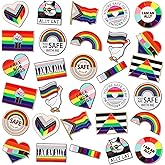 Liliaafar 30 Pcs Pride Pins LGBT Gay Ally Flag Rainbow Lapel Pins Bulk You're Safe with Me Free Mom Hugs Button Rainbow Enamel Brooch Gay Lesbian Transgender Trans for Men Women Clothes Bags Hats Gift
