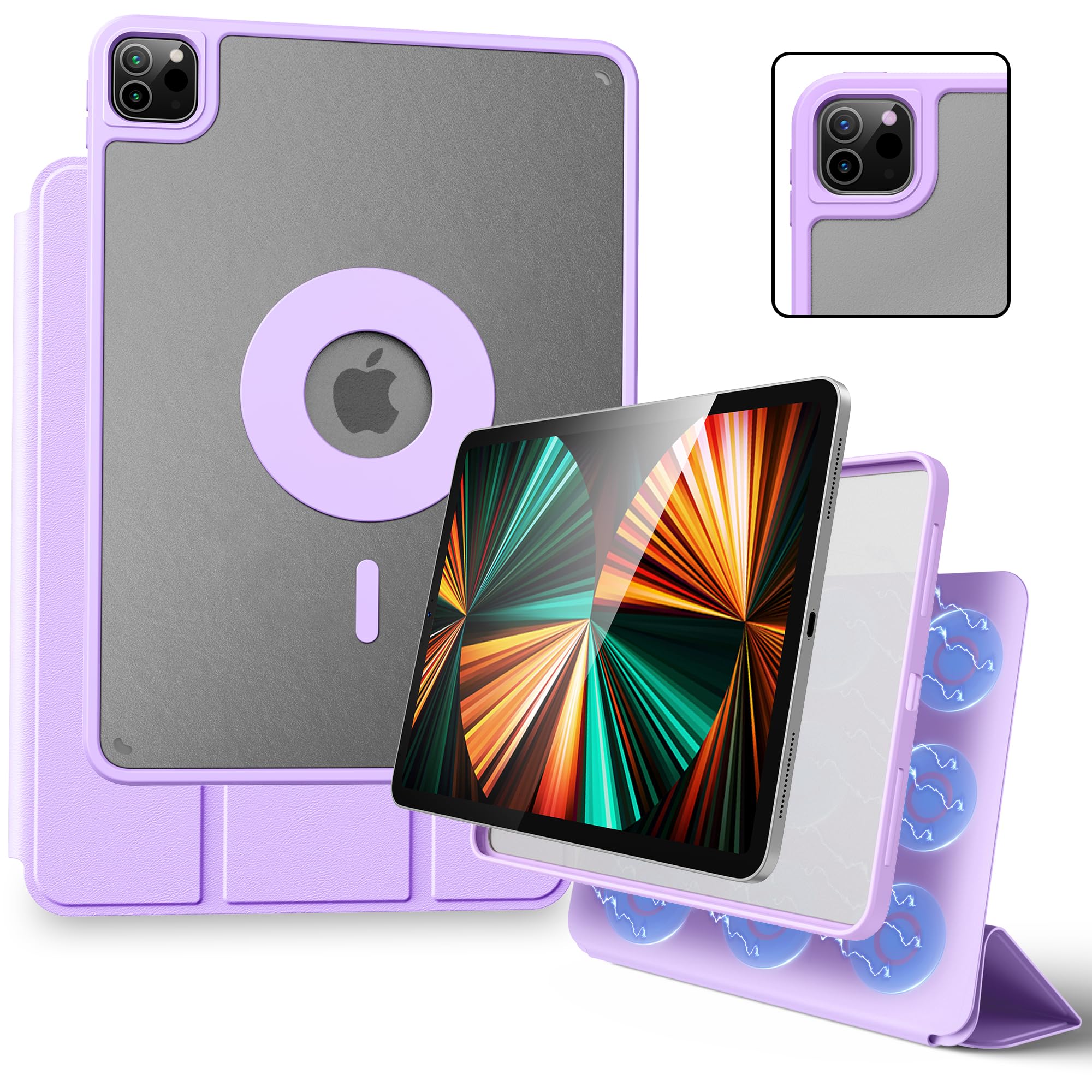 Marasone iPad Pro 12.9 inch Case, iPad Pro 6th/5th/4th/3rd Generation Dual Layer Magnetic Case Cover with Multiple Angles and Pen Charging Support - Luxury Purple