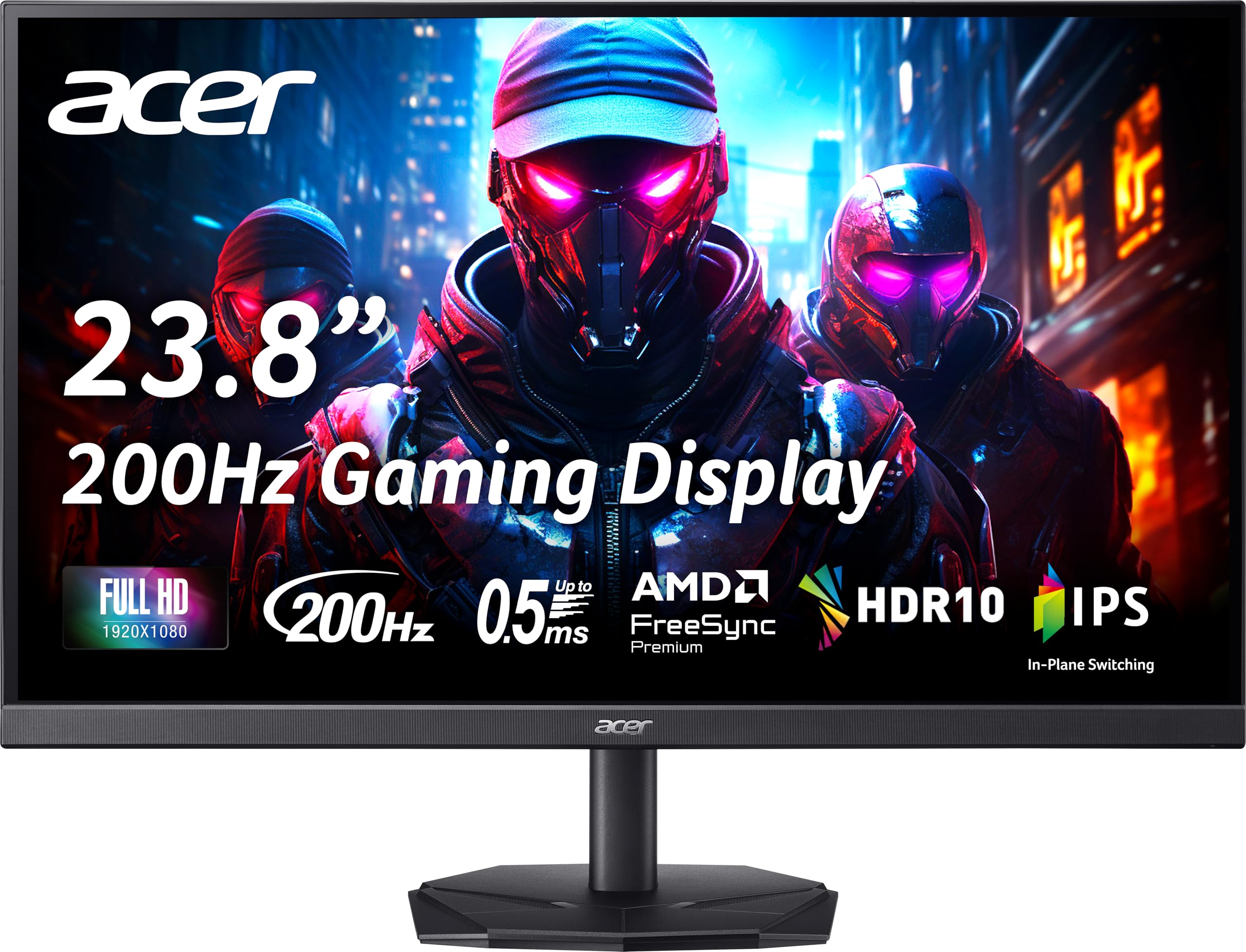 acer Nitro KG242YX1bmiipx Monitor Gaming 23.8", Display FHD IPS 200 Hz, 0,5 ms, FreeSync Premium, Luminosità 250 nits, HDMI 2.0, DP 1.2, Speaker Integrati, Cavo HDMI Incluso, Nero