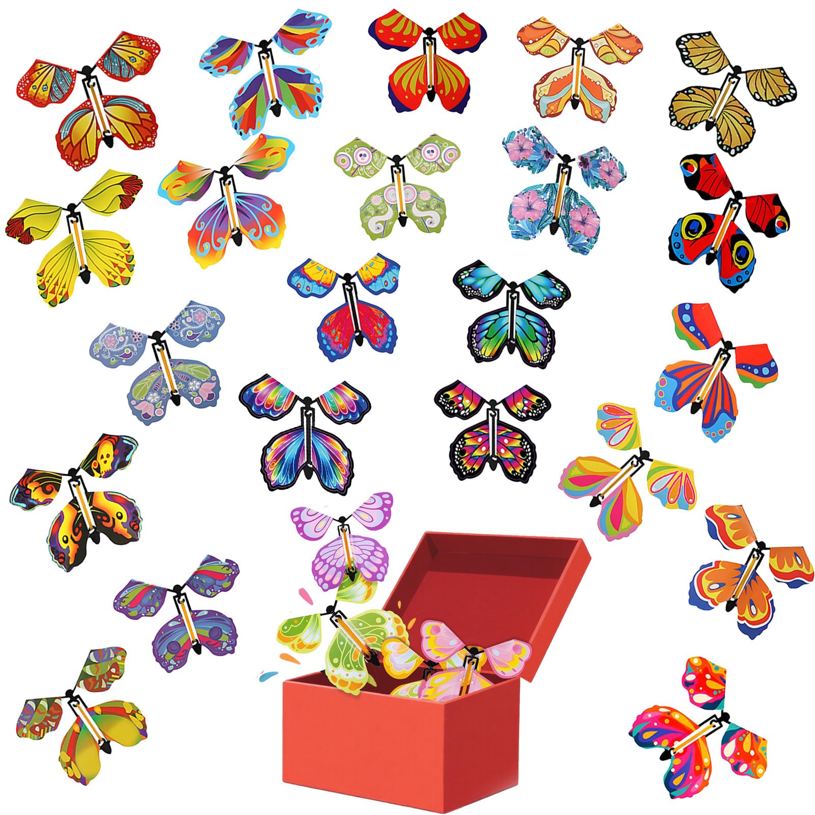 22Pcs Magic Flying Butterfly Toy Set - Hand-Spun Flight with Rubber Band, STEM Insect Lore Butterfly Garden Kit, 22 Colorful Butterflies for Kids Outdoor Play, Great Butterfly Gifts