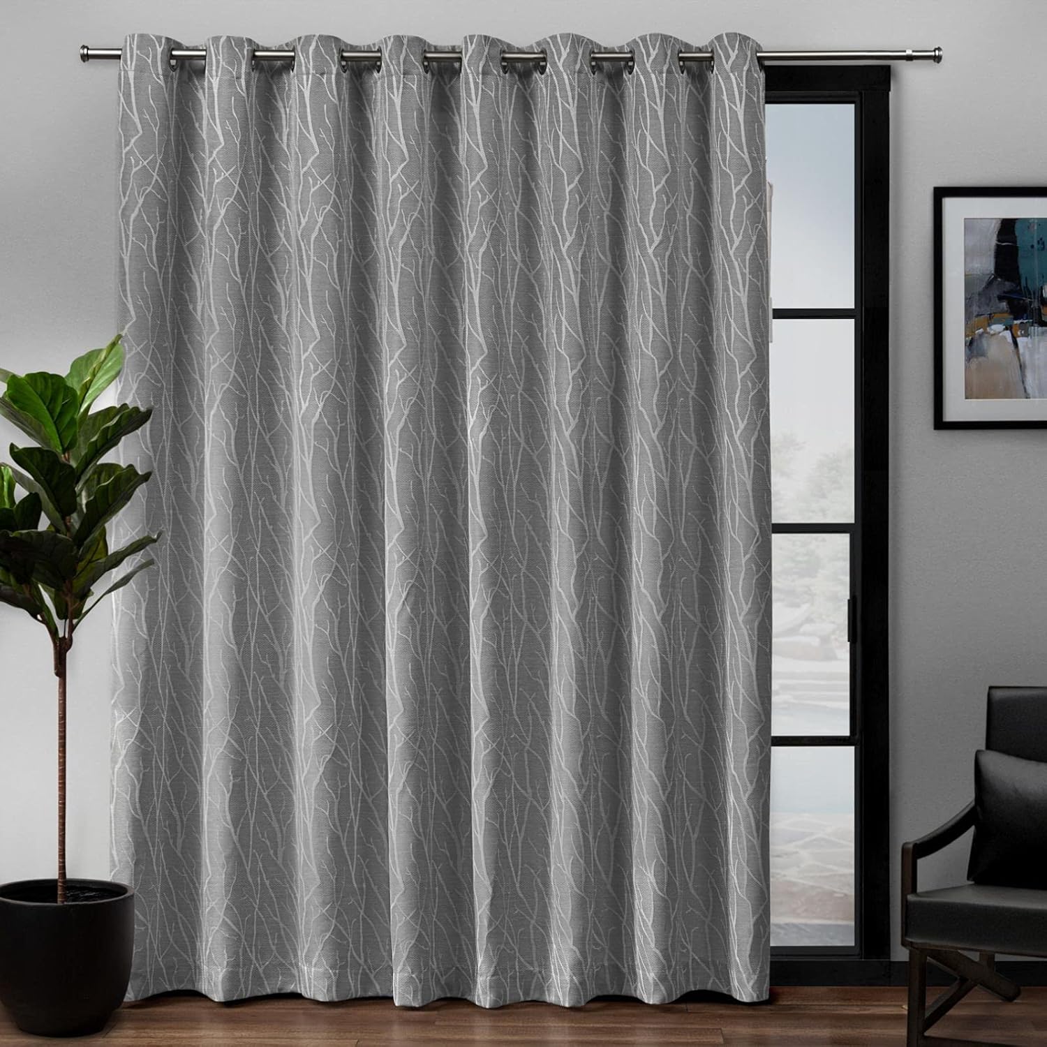 Outdoor Curtains - Exclusive Home Forest Hill Patio Woven Room Darkening Blackout Grommet Top Single Curtain Panel, 108