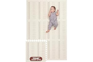 Childlike Behavior XL Baby Play Mat - 72 x 48-Inch Puzzle Play Mat with 6 Foam Floor Tiles - Interlocking Tummy Time Mats for Toddlers and Infants Playpen - Waterproof and Soft Crawling Mats - Beige