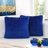 BBiggood Royal Blue Throw Pillows - Pack of 2 Luxury Soft Faux Fur Decorative Pillows, 18 x 18 Inch