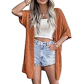 Zeagoo Lightweight Summer Crochet Cardigan for Women Short Sleeve Kimono Boho Oversized Open Front Knitted Cardigan