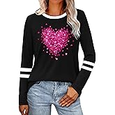 ELDPS Valentines Shirts for Women: Love Heart Graphic Tee Shirt Valentines Gift T-Shirt Casual Long Sleeve Tops
