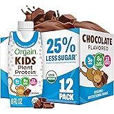Orgain Organic Kids Plant Based 8g Protein Shake, Chocolate, 8 oz, 12pk | Nutritional drink, vegan protein, 23 vitamins &amp; minerals, 3g fiber, non-GMO, no soy or dairy, healthy snack for picky eaters