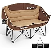 KingCamp Double Camping Chair, Oversized 660lbs Heavy Duty Loveseat for Adults Portable Folding XL 2 Person Couch Padded Comfortable Two Seat with Cup Holder for Outdoor Lawn Backyard, Khaki/Coffee