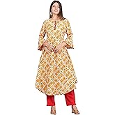Yash Gallery Women's Cambric Cotton Printed Mirror Work A-Line Kurta For Summer