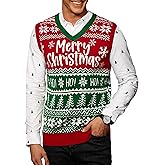 Arvilhill Men's Christmas Vest Sweater Warm Merry Sleeveless V-Neck Pullover(S-XXL)