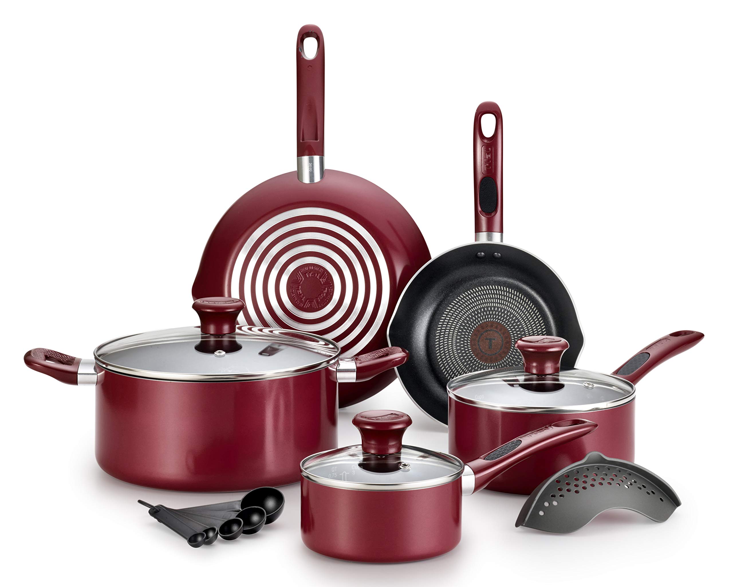 Photo 1 of ***MISSING PIECES -SELLING AS INCOMPLETE SET ONLY*** T-fal B039SE64 B039SE Excite ProGlide Nonstick Thermo-Spot Heat Indicator Dishwasher Oven Safe Cookware Set, 6-Piece, Red, 2.3 Rio