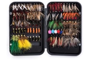 Goture Fly Fishing Flies Kit - 76pcs/100pcs Fly Fishing Lures with Fly Fishing Box - Fly Fishing Assortment Kit for Bass Trout Salmon Fishing - Dry Flies Wet Flies Streamers Nymphs