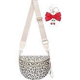 Weighnixis Leopard Crossbody Bag for Women | Spacious Bum Bags | Nylon Crossbody Fanny Packs | Leopard Purse Belt Wallet (Colour Bum Bag-Khaki and White)