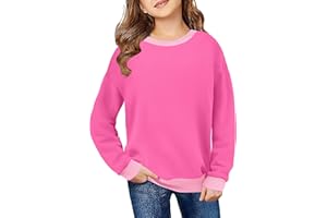 Arshiner Girls Crewneck Sweatshirt Long Sleeve Pullover Tops Drop Shoulder Sweatshirts Color Block Ribbed Trim for 5-14 Years