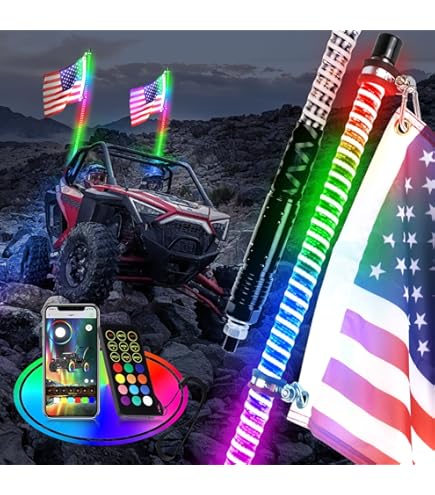 KEMIMOTO ATV, Side-by-Side & UTV Lighting Snapklik.co : 2PCS 6FT RGB LED Whip Light, Reote App Control W/DIY Side By Side