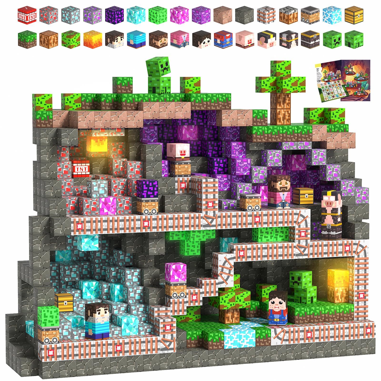 CraftyNest Magnetic Blocks, 150PCS Building Blocks for Kids, Magnetic Tiles STEM Sensory Toys, Christmas Birthday Gift for 3+ Year Old Boys & Girls