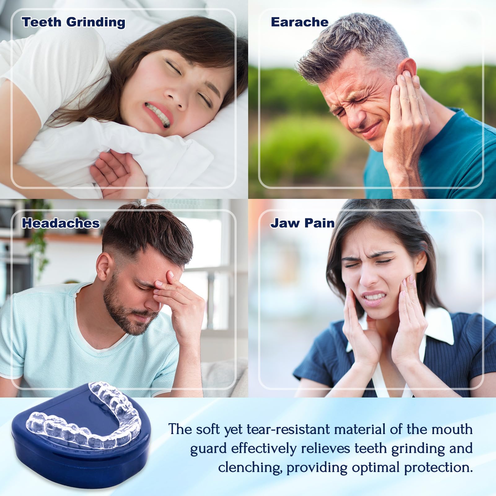 Grinding Splint for Night, 2 Sizes, Mouth Guard, 4 Mouldable Mouth Guards for Teeth Grinding, Against Bruxism and Teeth Grinding, Transparent