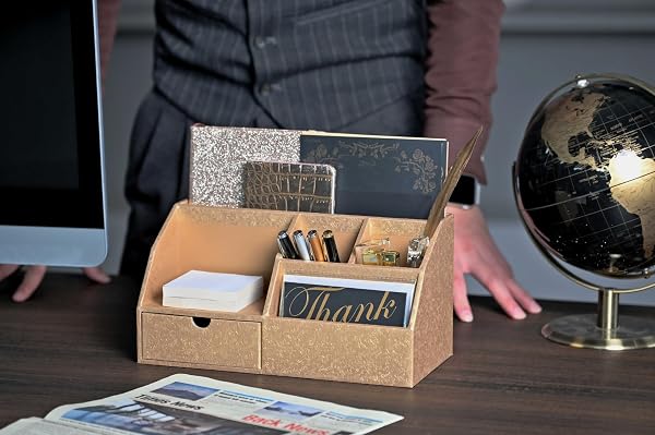 BOLDFOX GOLD PAPER DESK ORGANIZER,OFFICE DESK ACCESSORIES WITH 1 DRAWER ORGANIZER