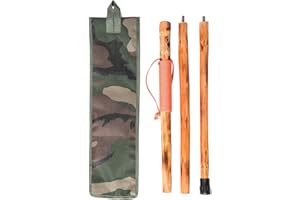 FOREST PILOT 3pc Detachable Fir Wood Walking Stick for Hiking with Compass 55 Inches - with Animal Carving - Soft Hand Strap - Rubber Tip Cover