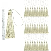 Fenghuangwu 30Pcs 5.7inch Handmade Sewing Silky Soft Tassels-Dark Beige | Tassels with 2.6inch Cord Loop for DIY Craft Accessory Decoration