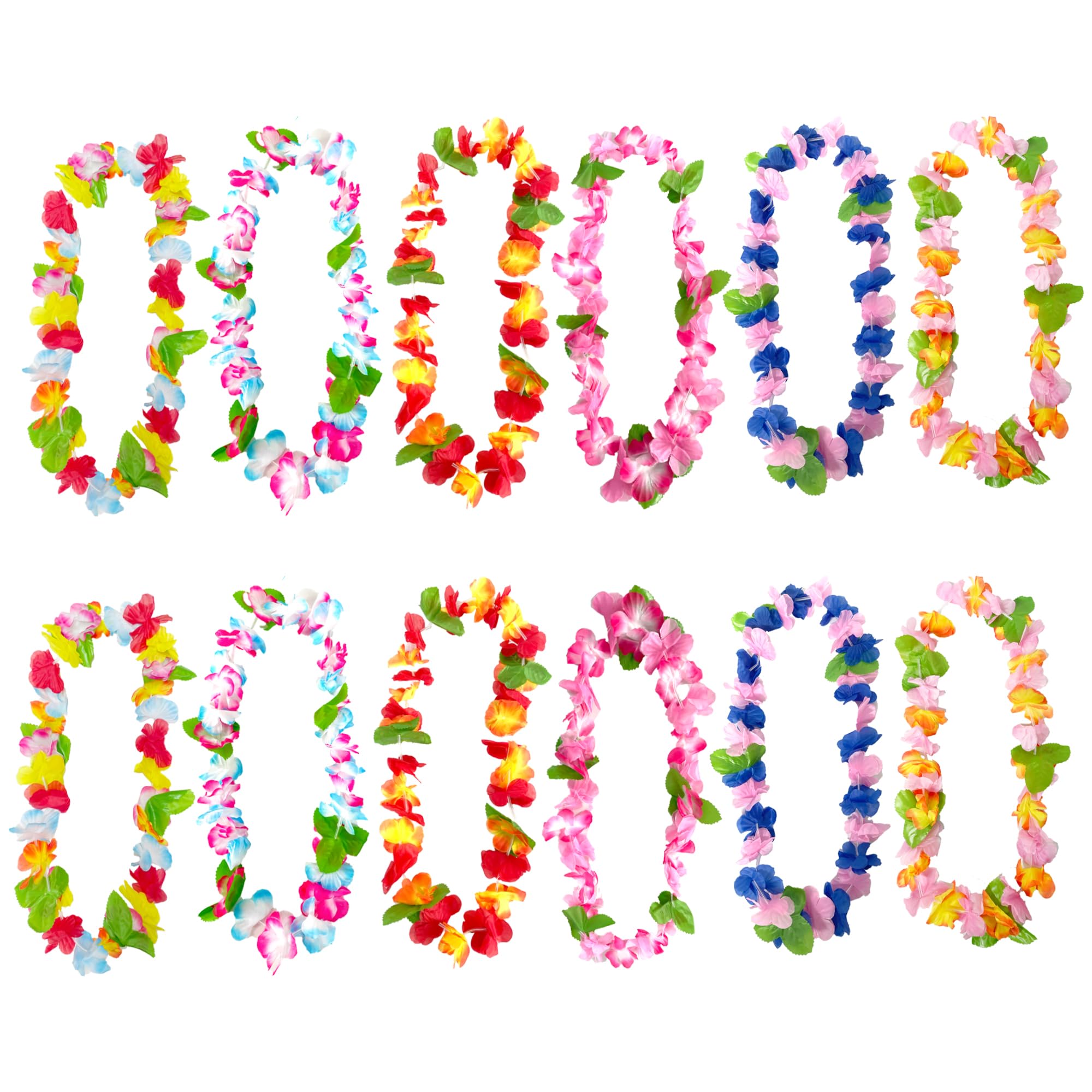 duoyif Hawaii Flower Necklace, Pack of 12, Hawaiian Chain Flowers, Tropical Flower Chain, Hawaiian Hula Chains, Hawaiian Chain for Hawaiian Beach Parties, St. Palikert, Easter, Carnival, Cheerleading