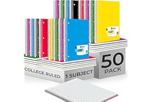 Rosmonde 50 Pack, 1 Subject Spiral Notebook College Ruled Bulk, 140 Pages (70 Sheets), Thick No-Bleed Paper, 8 x 10-1/2", 3 Hole Punched, College Ruled Notebook 1 Subject Bulk, Subject Notebook