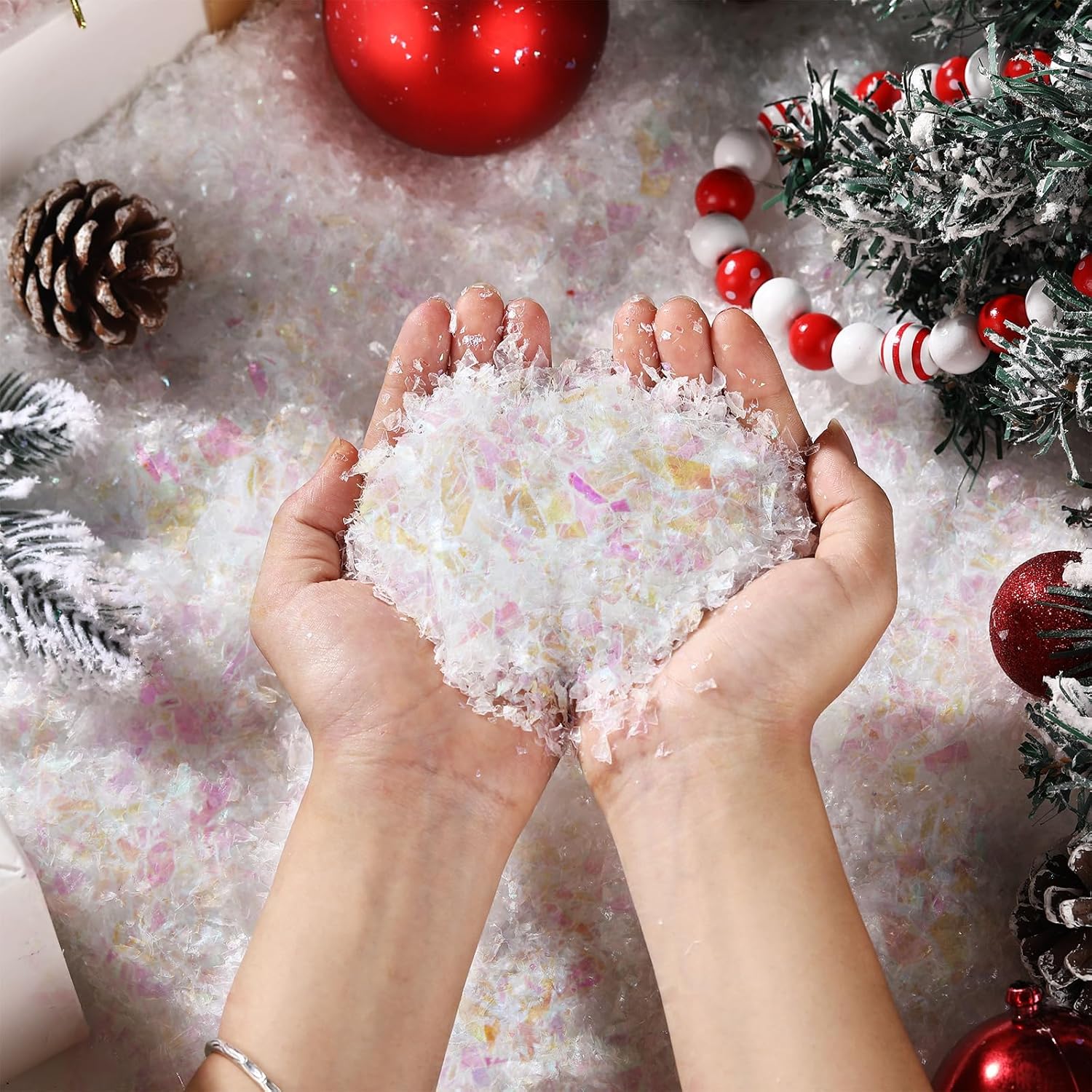 Artificial Snow - Glimin Christmas Fake Snow Decoration Artificial Flake Fake Snow for Christmas Village Xmas Twinkles Snow Powder Filler Sparkling Snow for Christmas Craft (Colorful,34 Ounce)