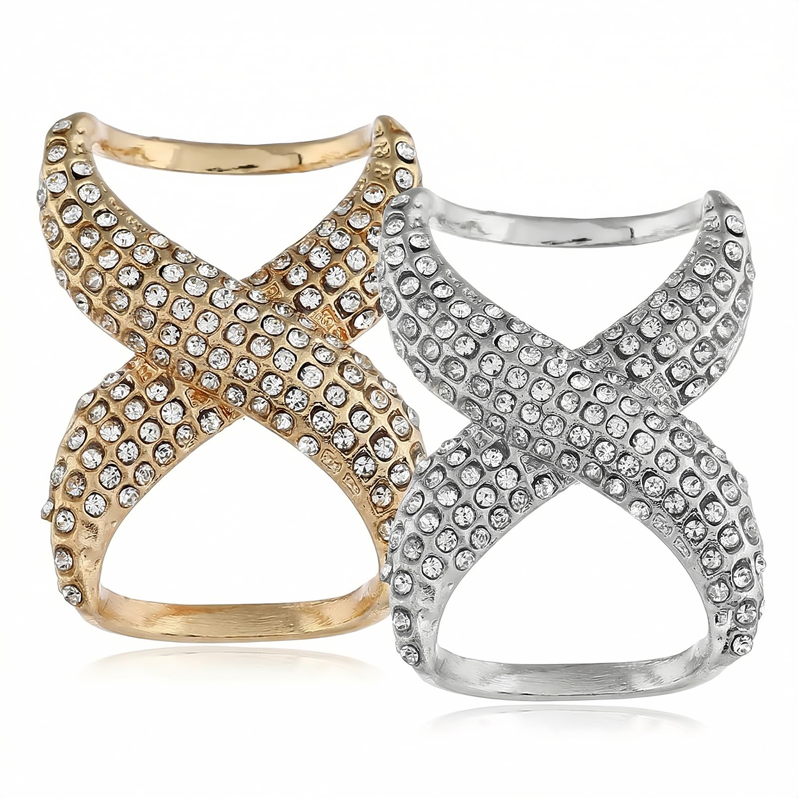 2PCS(Gold+Silver) Women Lady Girls Fashion Rhinestone Inlayed Scarf Ring Buckle Modern Simple Jewelry Silk Scarf Clasp Clips Clothing Wrap Holder Decoration Accessories for T-Shirt Neckerchief Shawl