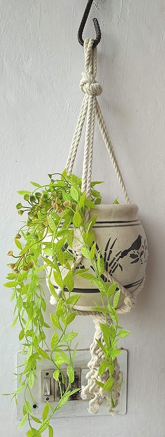 Pooja ki Potli Pack of 2 Ramy- Macrame Plant Hanger/Macrame Plant Holder/Planter-Cotton Cord- Handmade Washable Durable Plant Hanger-Flower Hanging Indoor Outdoor-Boho Garden Decor Home Decor