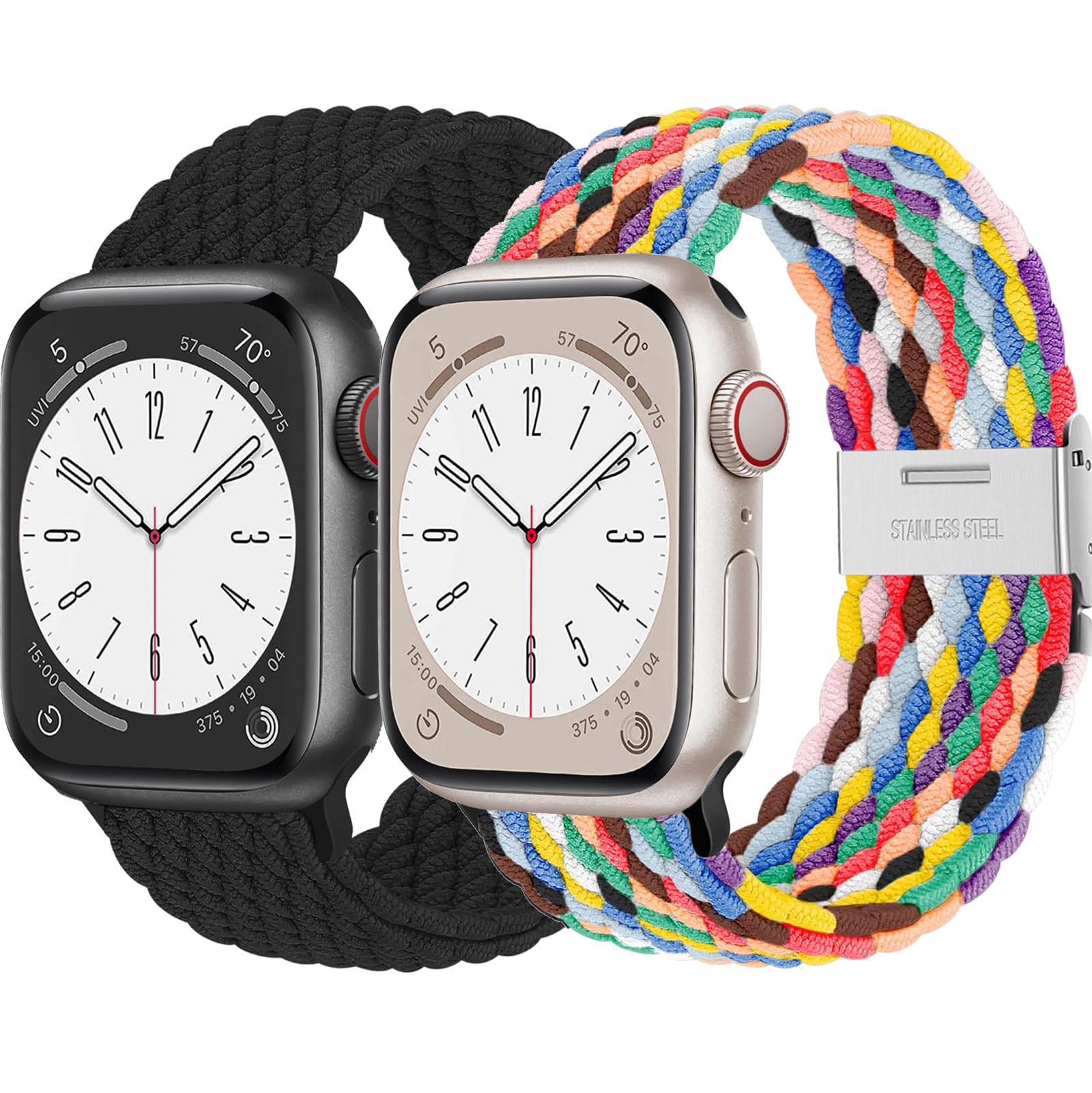 2Pcs Stretchy Braided strap For Apple Watch Straps 44mm 40mm 45mm 40mm 49mm 42mm 46mm 38mm Women Men,Sport Elastic Solo Loop Bracelet Band for iWatch Series 10 9 8 7 6 5 4 3 2 1 Se Ultra