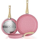 Frying Pan Nonstick Set, 8" & 9.5" & 11" Pink Egg Pan, Non Stick Fry Pan Set PFOA-Free Omelet Pan, Toxin-Free Skillets Stone Cookware, Anti-Warp Base with All Stove Tops Available,Induction Compatible