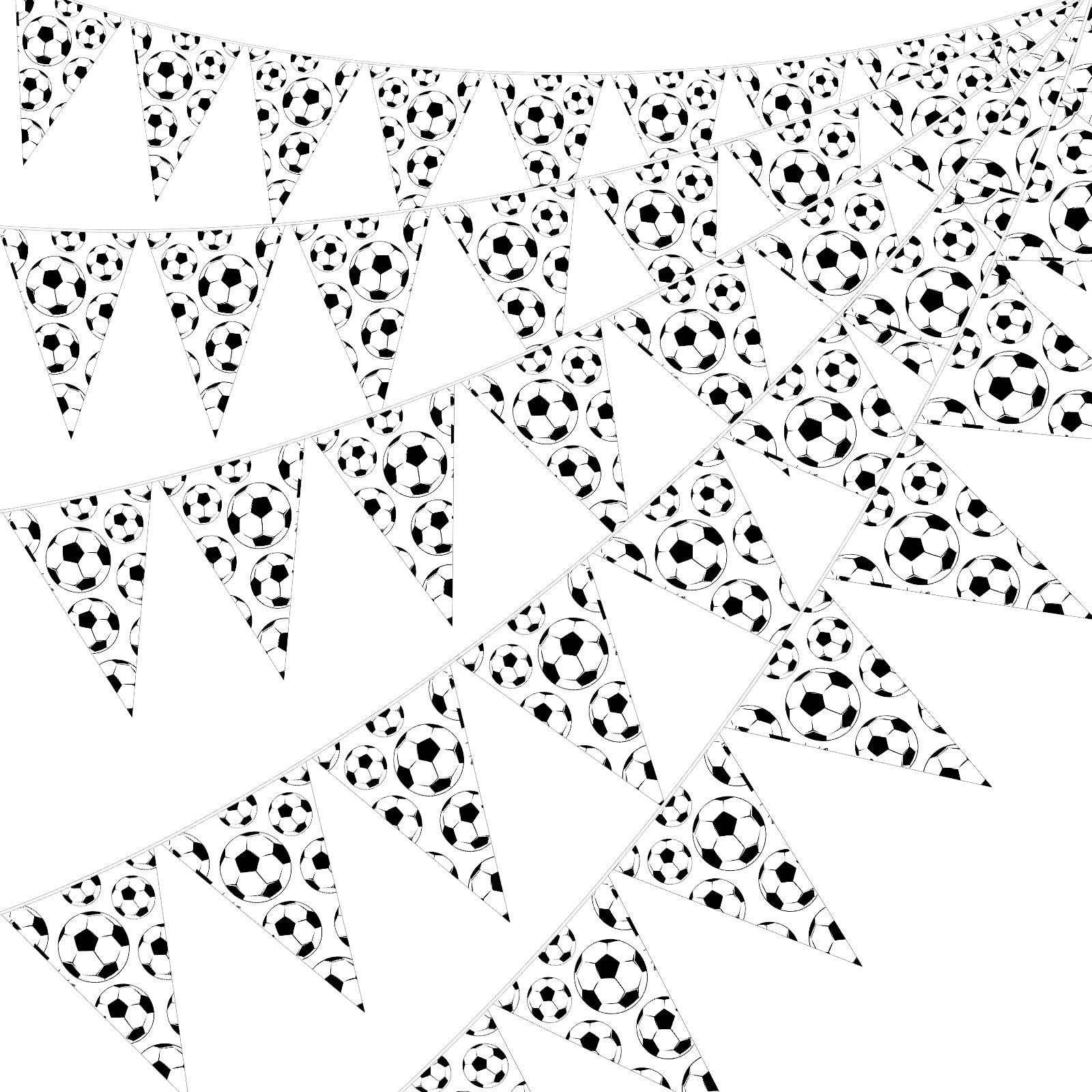 65.6ft Soccer Party Decorations Pennant Banner 48 Plastic Soccer Triangle Flags Garland Football Bunting Banners for Boys Girls Birthday Party School Sport Fans League Decor