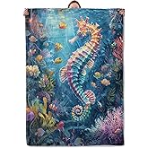 Mounidso Seahorse Blanket, Sea Horse Flannel Blanket Gifts for Women, Soft Warm Lightweight Ocean Blankets for Living Room Home Sofa Travel Decor 50" x 60"