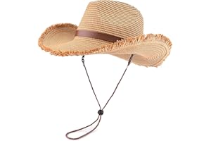 EINSKEY Adjustable Straw Cowboy Hat for Men Women, Western Cowgirl Hat Shapeable Wide Brim Sun Hat with Detachable Chin Strap