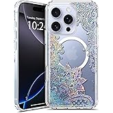 Coolwee Magnetic for iPhone 16 Pro Max Case, Compatible with MagSafe, Cute for Women Girls, 10FT Military Grade Protective Cover for iPhone 16 Pro Max Phone Case, Crystal Lace Mandala, Clear Glitter